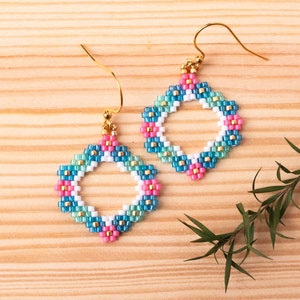 Floral Wreath Seed Bead Earrings, Hand Woven Earrings, Flower Earrings
