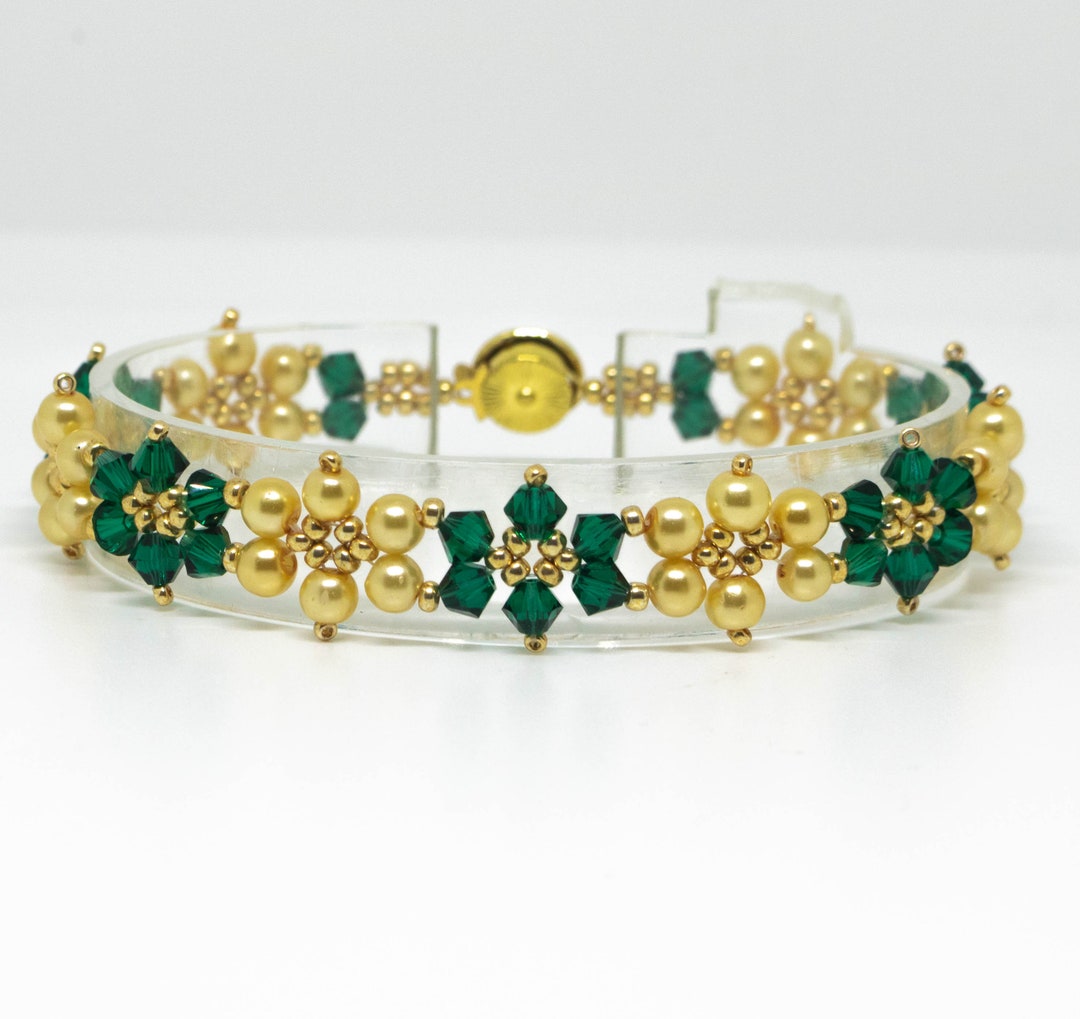 Flower Bead Bracelet, Hand Woven Bead Bracelet, Swarovski Crystal