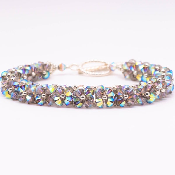 Swarovski Crystal Bracelet, Hand Woven Bead Bracelet, AB Satin Bicone Bracelet