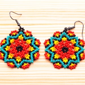 Mandala Bead Earrings, Southwest Bead Earrings, Seed Bead Earrings, Circular Bead Earrings, Colorful Bead Earrings