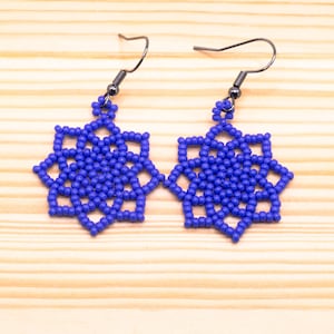 Blue Bead Earrings, Mandala Earrings, Seed Bead Earrings, Boho Earrings, Circular Earrings