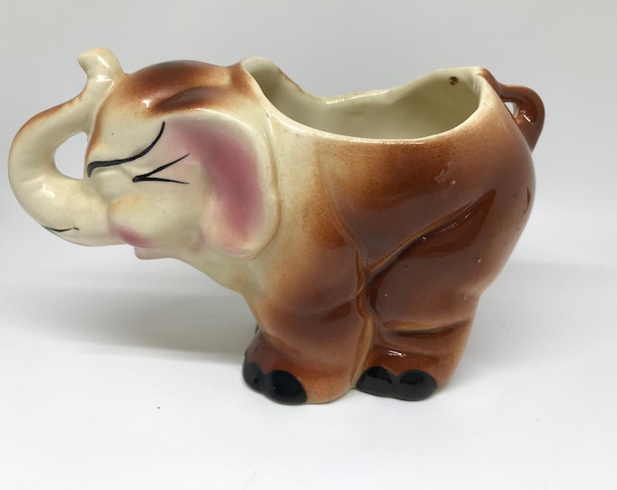Vintage Ceramic Elephant Planter USA Trunk up Elephant Etsy