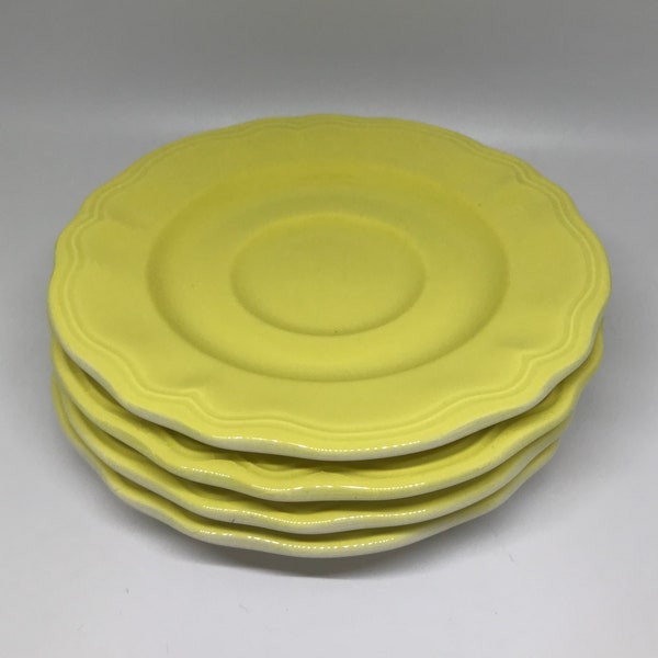 Vintage Ironstone Saucers - Federalist Lemon Yellow - Set of 4 Saucers - Sears - 4236 - Discontinued Pattern - Scalloped Edges - Japan -1970