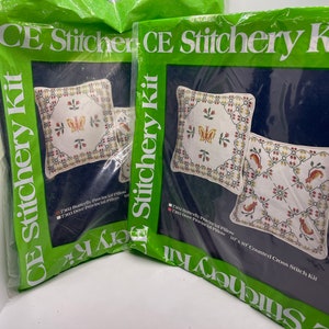 2 Creative Expressions Stitchery Kits - 10 x 10 Cross Stitched Pillow Kits - Butterflies &  Doves - Coordinating Patterns - Provincial Decor