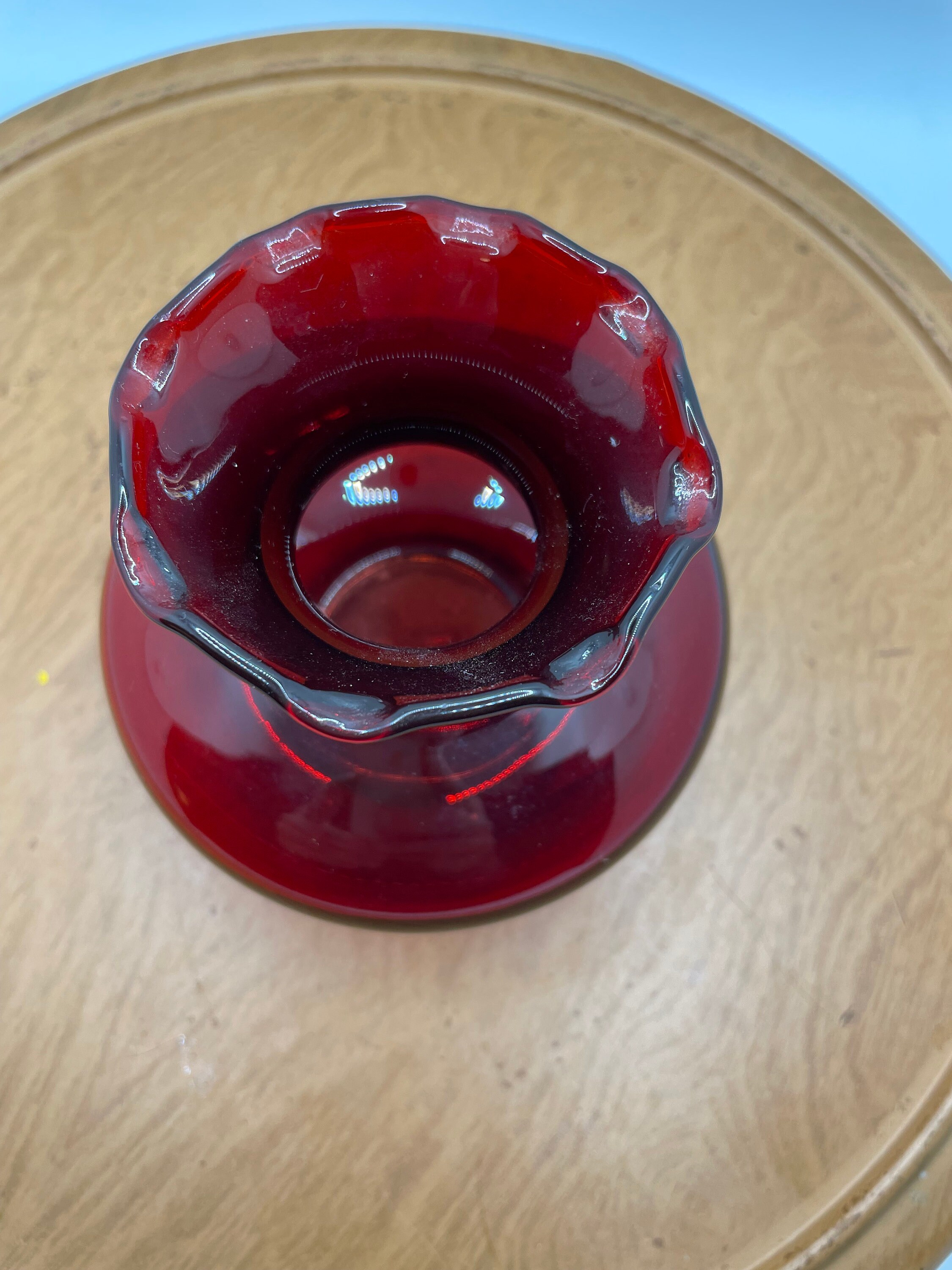 Vintage Ruby Red Glass Vase Ruffled Edges Short Vase Red - Etsy
