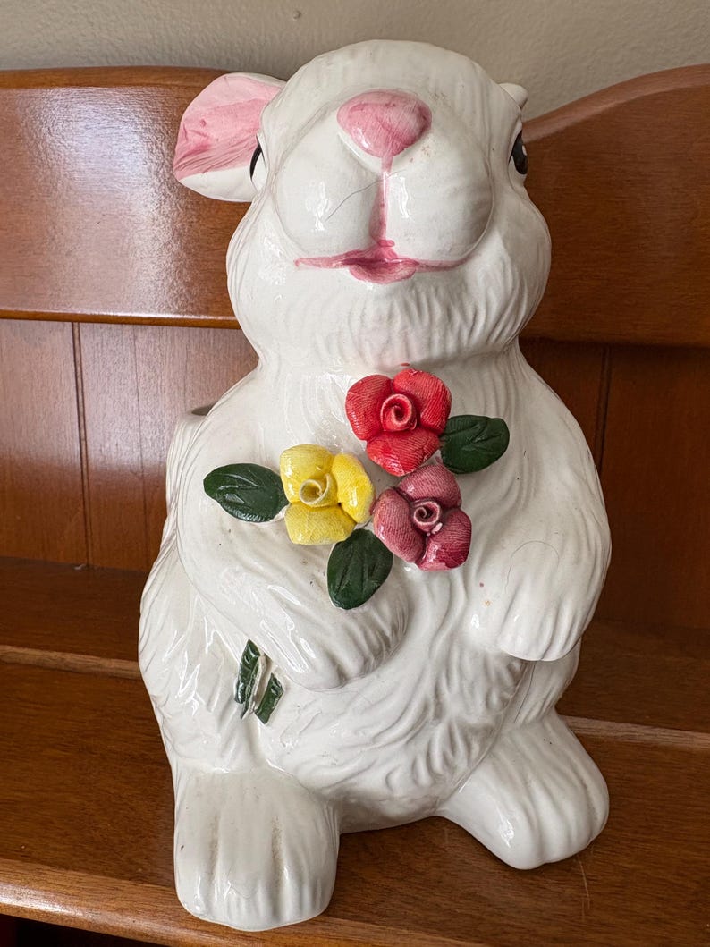 Vintage Bloom-rite Ceramic Bunny Planter – Rabbit With Flowers - Etsy