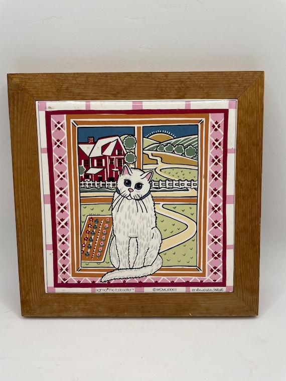 Vintage 1983 Cat Tile Art: Farmhouse Window Scene, Andrea West - Etsy