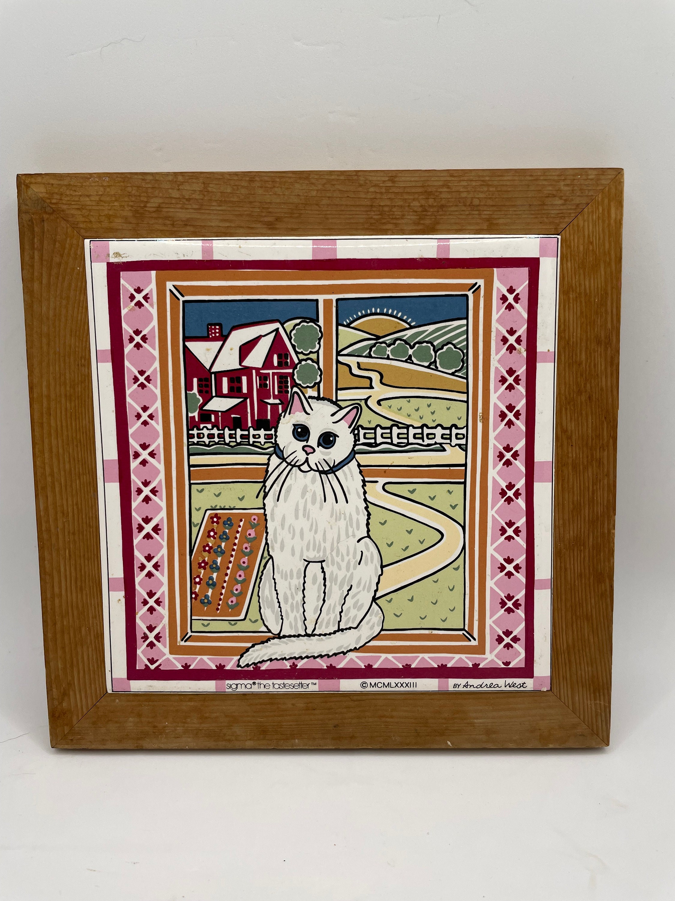 Vintage 1983 Cat Tile Art: Farmhouse Window Scene, Andrea West - Etsy