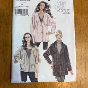 May include: Vogue Patterns sewing pattern V8695. The pattern features illustrations of three different jacket styles. The pattern includes the text "VERY EASY VOGUE PATTERNS" and size information.