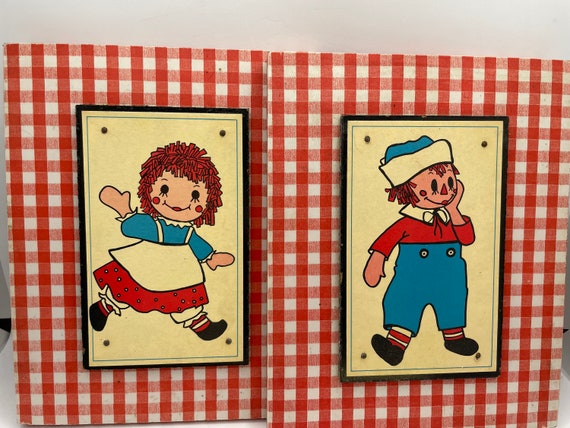 Vintage Raggedy Ann and Andy Wall Hangings: Gingham Kids Art - Etsy