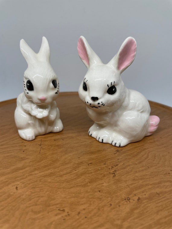Pair of Bunny Rabbit Figurines Ceramic White Rabbits | Etsy