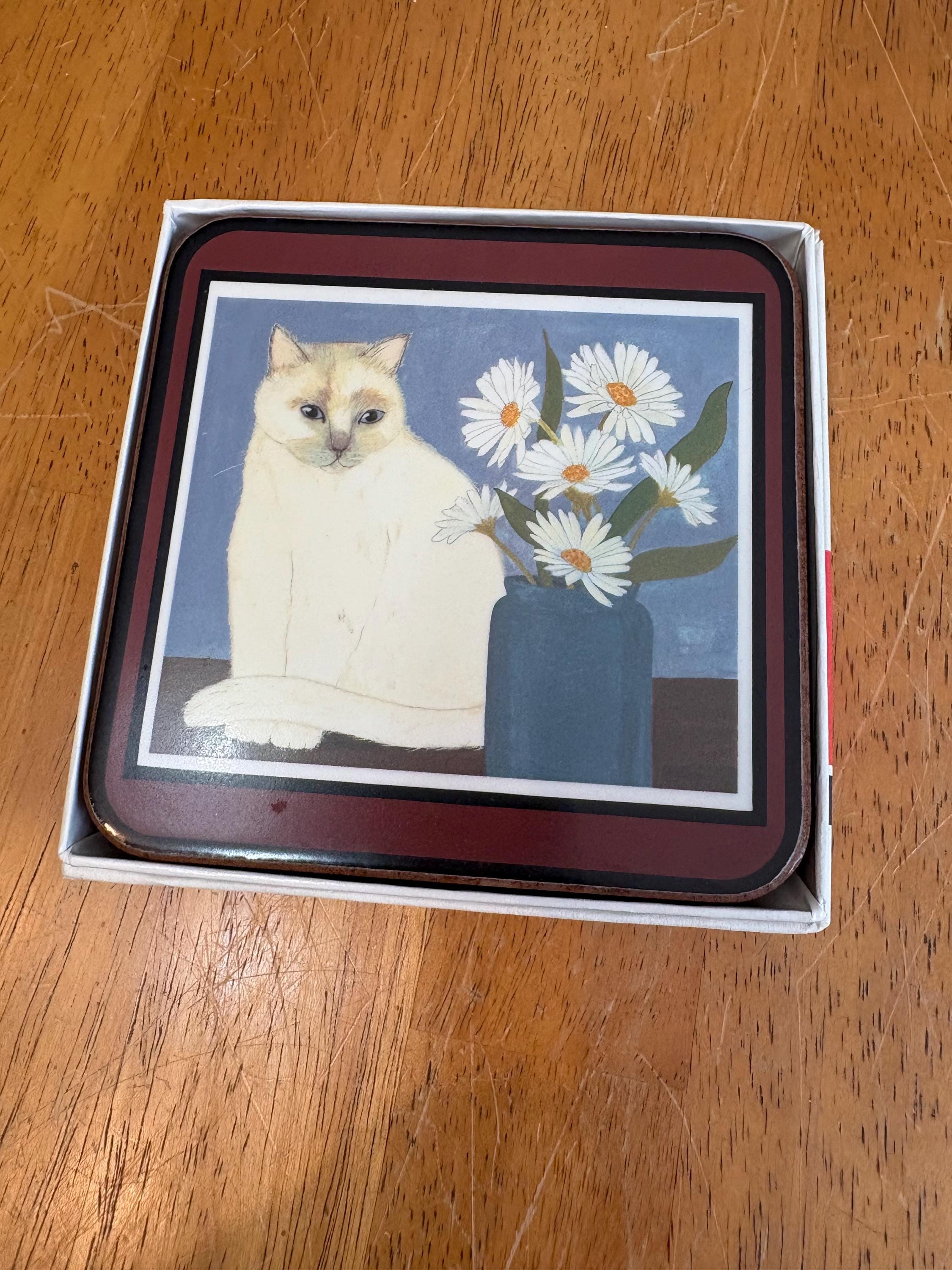 Pimpernel Coasters - Set of 6 - Cats - Flowers - 4.25 X 4.25