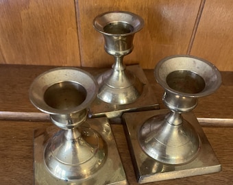 Vintage Brass Candlestick Trio: Short Boho Home Decor