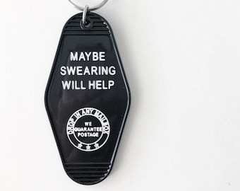 Motel Key Tag | Vintage Style Key Tag | Maybe Swearing Will Help Key Tag | Retro Inspired Key Tag | Hotel Key Tag | Motel Keychain
