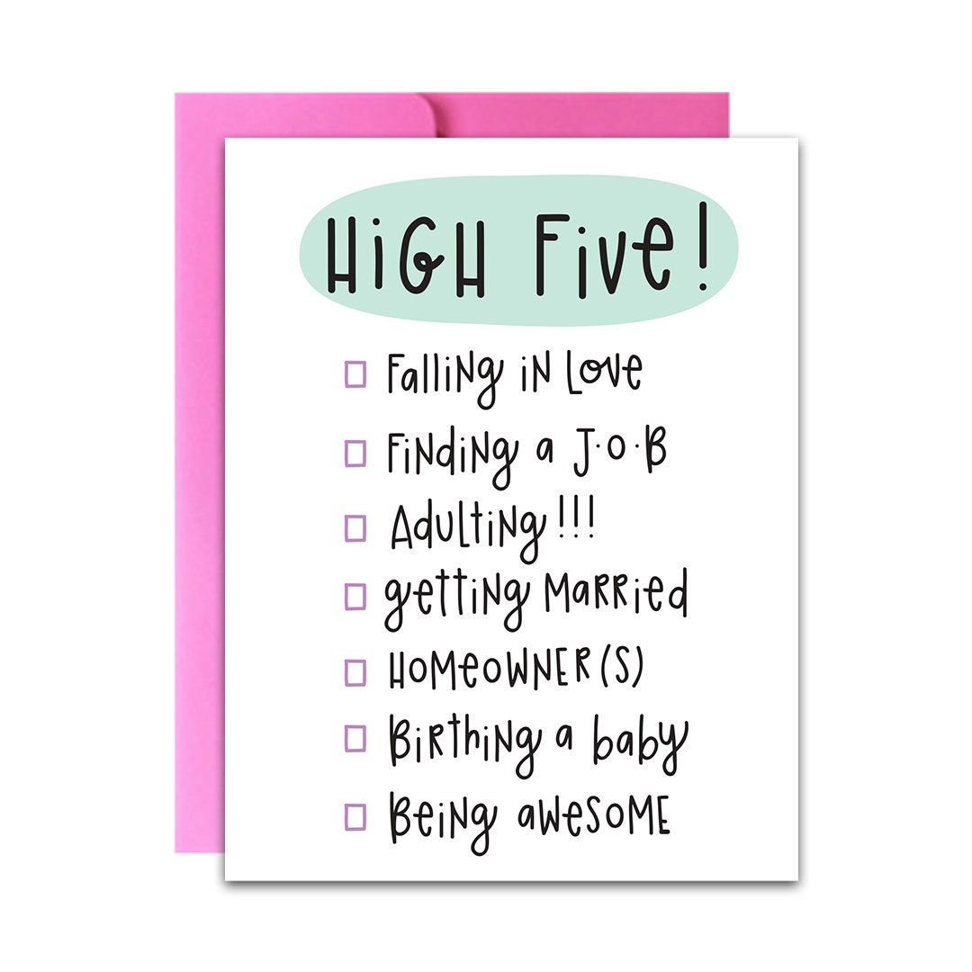 High Five Card Checklist Card Card Etsy