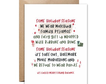 Funny Christmas Card - Funny Holiday Card - Merry F//king Balance - Merry Christmas - Holiday Season