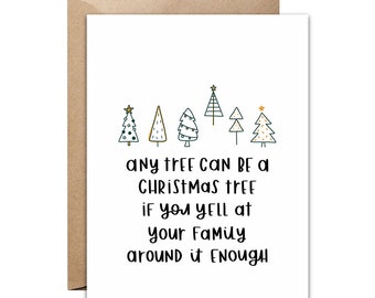 Drôle de carte de Noël - Drôle de carte de Noël - Arbres de Noël - Noël en famille - Saison des fêtes