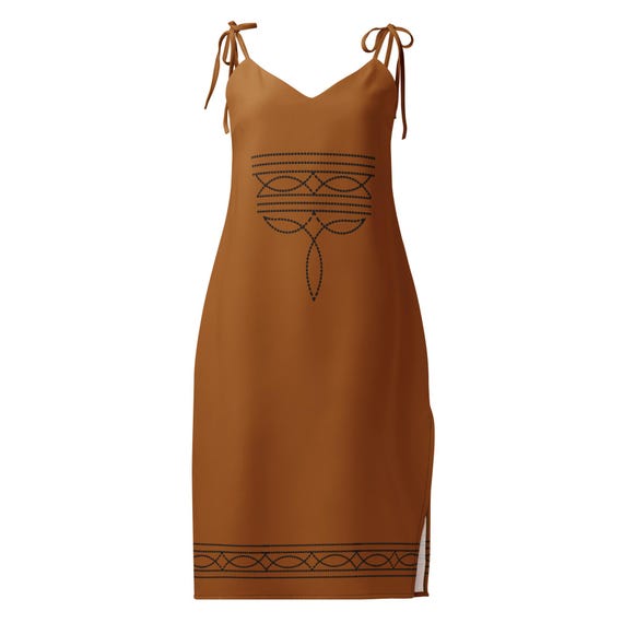 Copper Cowgirl - Tie-Strap Midi Dress | Western Slip Dress | Boot Stitch