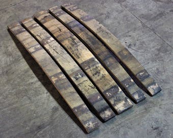 5 Pack Oak Whiskey Barrel Staves - Rustic Wood - Charred on the Back - Authentic Whiskey Barrel Project Wood for DIY Projects - Reclaimed