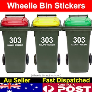 Wheelie Bin Sticker Personalised Rubbish Bin Vinyl Decal house number street name