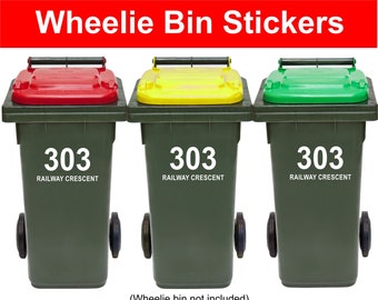 Wheelie Bin Sticker Personalised Rubbish Bin Vinyl Decal house number street name