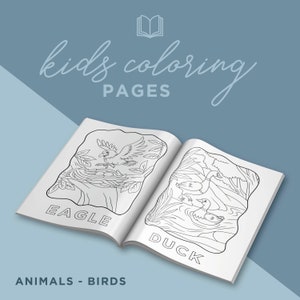 Coloring Book for Kids, Animals, Birds, Learning, 10 Pages, Digital Download, Printable, Instant Download image 1