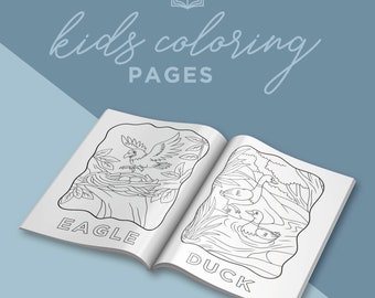 Coloring Book for Kids, Animals, Birds, Learning, 10 Pages, Digital Download, Printable, Instant Download