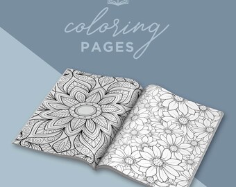 Coloring Book for Adults Teens Kids, Floral, Flowers, 10 Pages, Digital Download, Printable, Instant Download