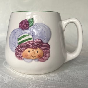 Taza infantil con personaje de dibujos animados de tarta de frambuesa, de Strawberry Shortcake Line, 1982, Earthen Ware, Collectible, Hairline Crack