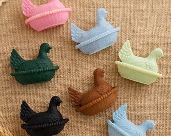 Set mit 6 Henne im Nest Magneten - Vintage Bauernhaus Huhn Küche Dekor