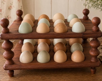 Soporte decorativo para huevos, decoración de cocina estilo cottagecore, expositor de huevos frescos de estilo rústico.