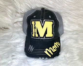 School Letter, Senior, Rhinestone Trucker Mesh Hat