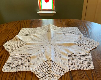 Crocheted Lace Tabletop: 32" White Star Centerpiece, 8304 T