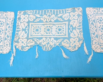 Toalhinhas de cadeira em renda filet antiga, algodão cor marfim, conjunto, £ 547