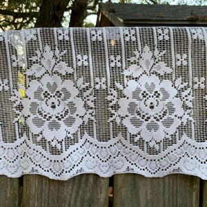 3054 V Vintage White Lace Valance with Deep Scalloped Edge, 54 x 12