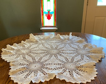 Ivory Crocheted Lace Tabletop, 8303 T