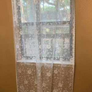 3026 C Vintage White Lace Floral Curtain, 56 x 84