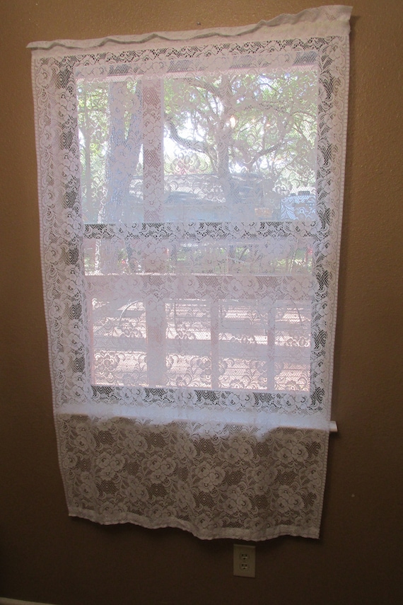 2455 C Vintage White Floral Lace Curtain 40 X 64 Etsy