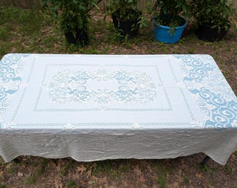 Vintage Cotton Cream Lace Tablecloth, 8375 T