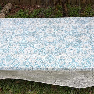 8241 T Vintage Off White Banquet Cotton Lace Tablecloth, Wedding, 64 x102
