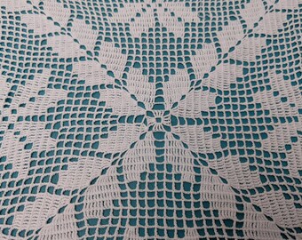 White Handcrafted Crocheted Lace Tabletop, 8393 T