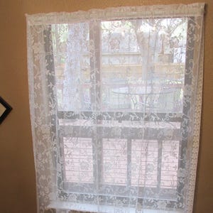3100 CPR Pair of Vintage Off White Lace Curtain Panels, 108 x 84