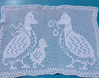 Renda vintage de crochê em algodão branco com estampa de família de patinhos, para encosto de sofá, £640