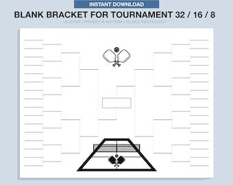 Pickleball Blank Tournament Bracket, Printable, Fillable PDF, Single Elimination