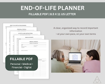 End of Life Planner – Fillable & Printable Medical, Legal, and Financial Organizer (PDF Binder)