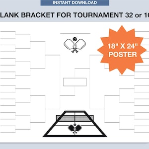 18&quot;x 24&quot; Blank Pickle Ball Tournament Bracket, Printable, Fillable PDF, Single Elimination