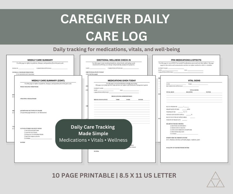 Caregiver Daily Care Log – Printable Tracking Sheets for Medications ...