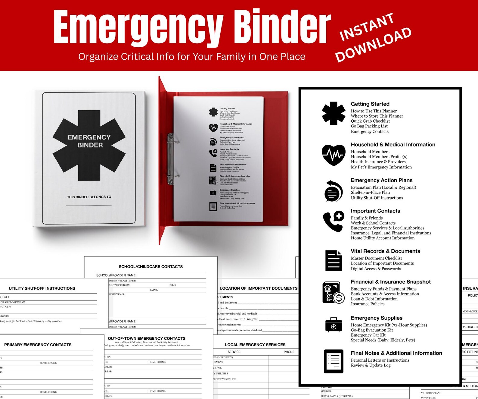 Emergency Binder Printable Family Emergency Planner, Important