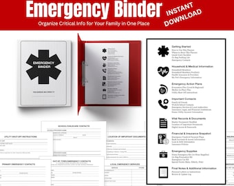Afdrukbaar noodmap: planner voor gezinsnoodgevallen, organizer voor belangrijke informatie, pdf-sjabloon voor huisveiligheid en medisch