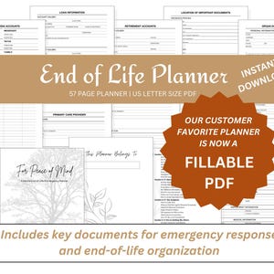 Fillable End-of-Life & Emergency Planner PDF – 57 Pages | Final Wishes, Medical Info, Legal, Digital, Estate Organizer